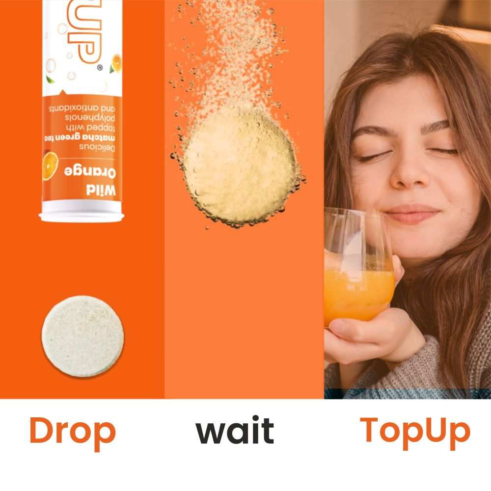 TopUp Wild Orange effervescent matcha green tea drink for metabolism boost