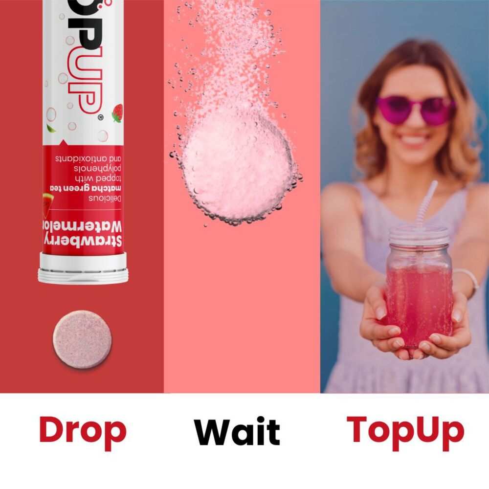 TopUp Strawberry Watermelon matcha wellness effervescent tablets for energy and detox