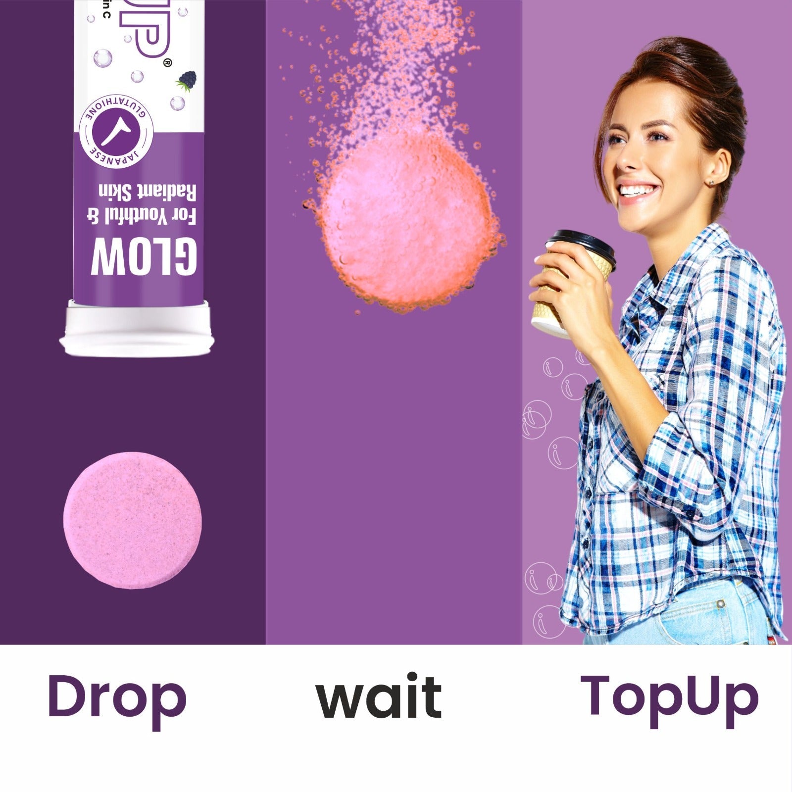 TopUp GLOW effervescent tablets with L-Glutathione and vitamin C for glowing, youthful skin