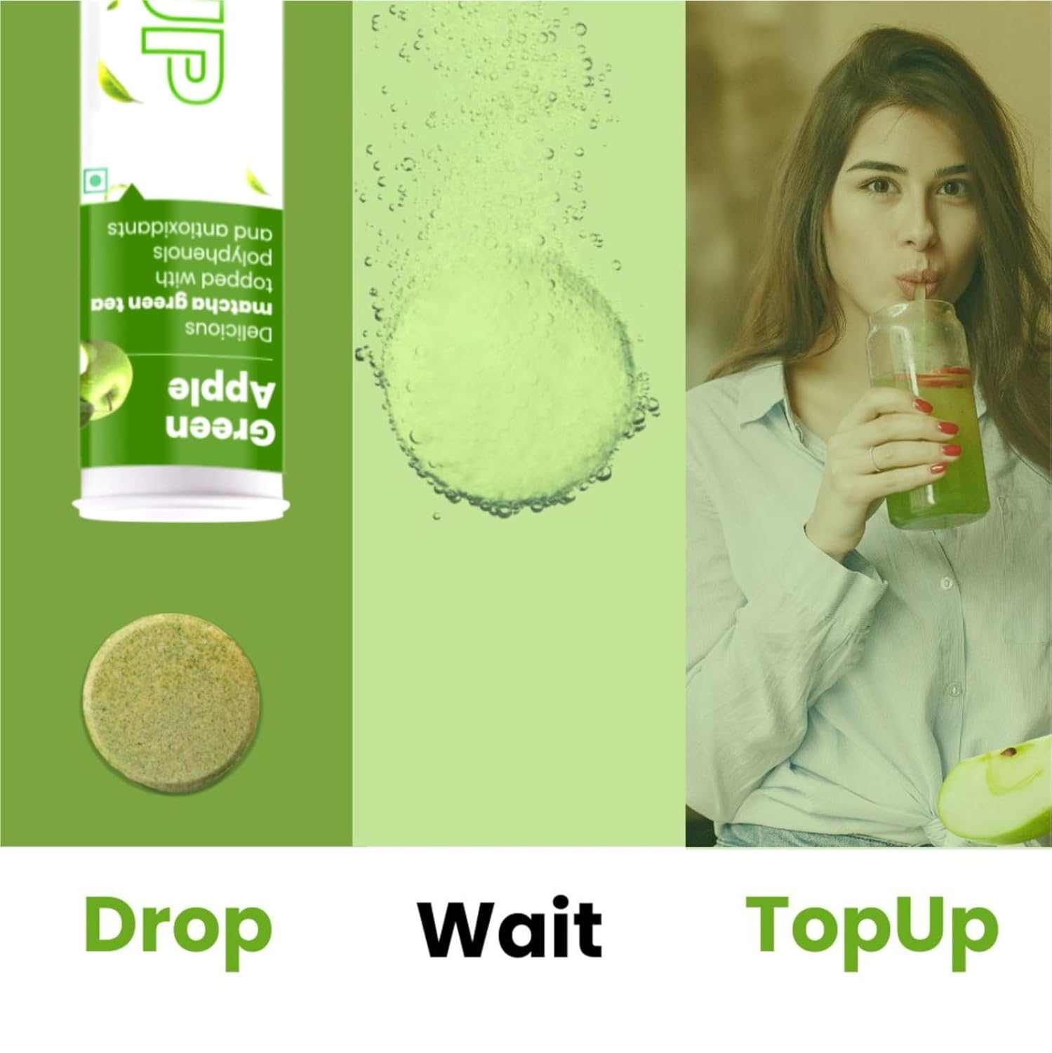 TopUp Green Apple matcha green tea supplement supporting metabolism and antioxidant health
